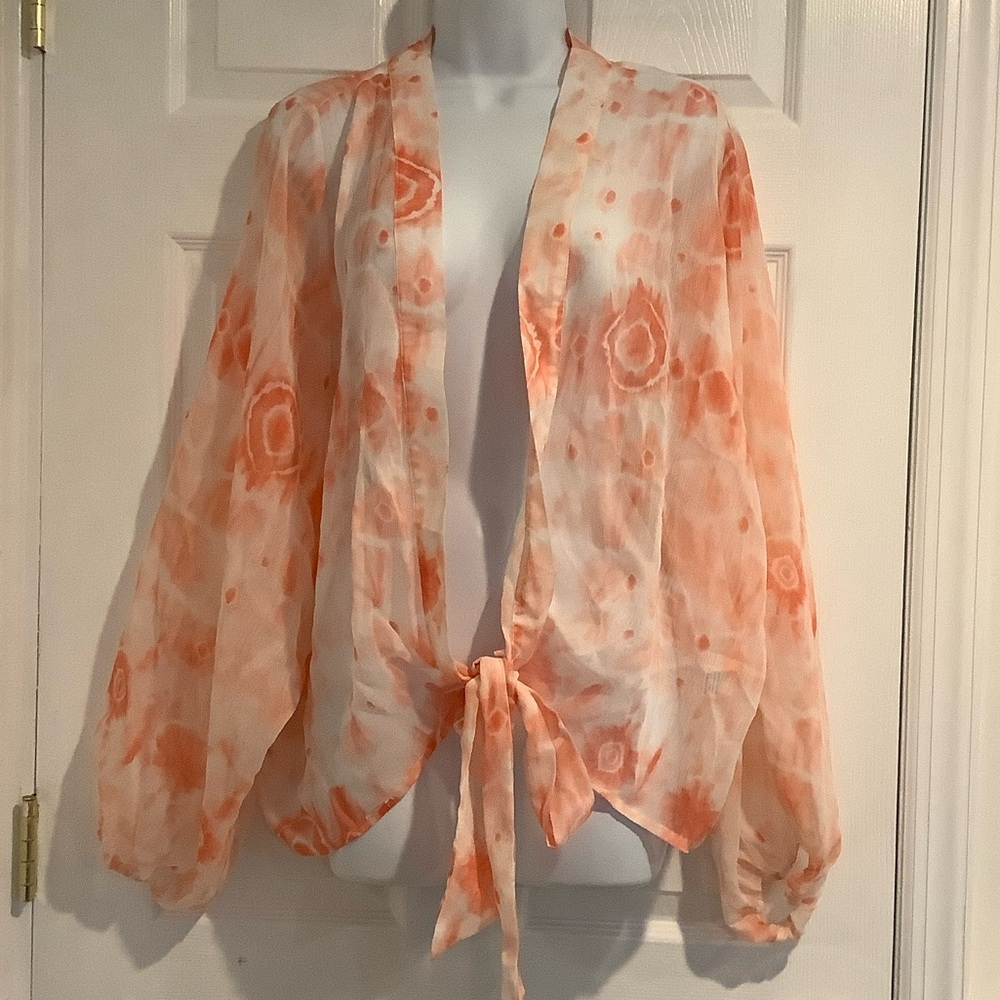 NWT LOVE LOVERICHE Sheer Open Front Cottagecore Coastal Cowgirl Summer Top L